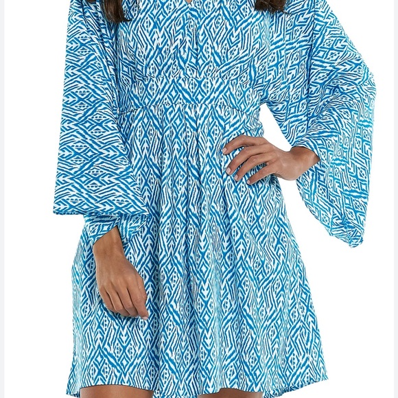 Coolibar Turquoise and White Cover Up/Dress/Kimono UPF 50+. Large - Picture 6 of 8